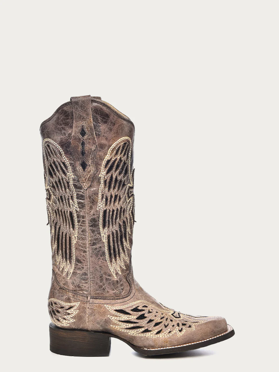 A1197 - WOMEN'S BLACK GLITTER INLAY CROSS AND WINGS EMBROIDERY SQUARE TOE COWBOY BOOT - Image 3