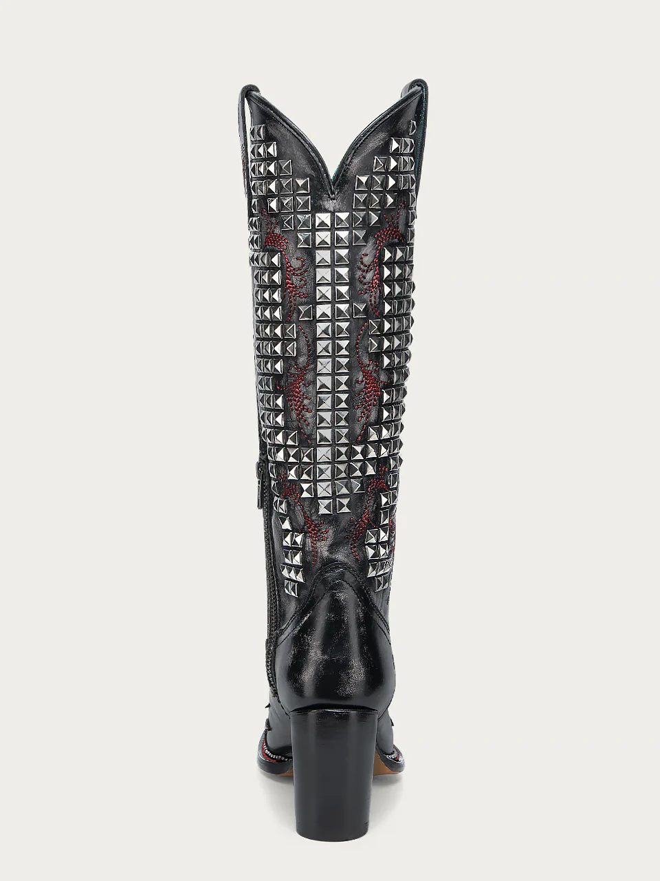 A4945 - WOMEN'S BONE OVERLAY EMBROIDERY AND STUDS BLACK NARROW SQUARE TOE TALL TOP COWBOY BOOT - Image 5