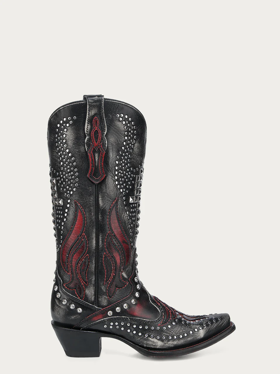 A4833 - WOMEN'S BONE OVERLAY EMBROIDERY AND STUDS BLACK SNIP TOE COWBOY BOOT - Image 3