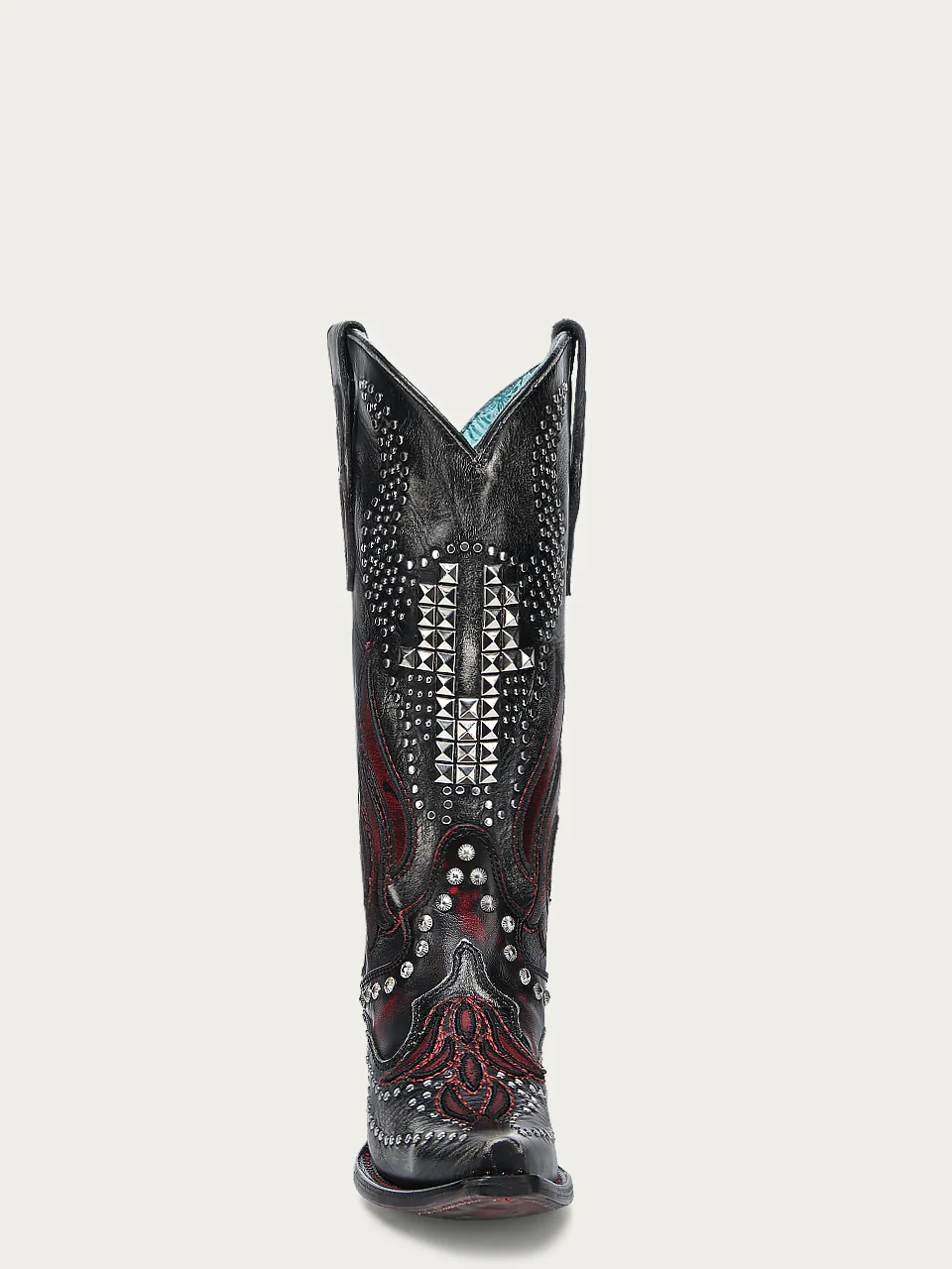 A4833 - WOMEN'S BONE OVERLAY EMBROIDERY AND STUDS BLACK SNIP TOE COWBOY BOOT - Image 5