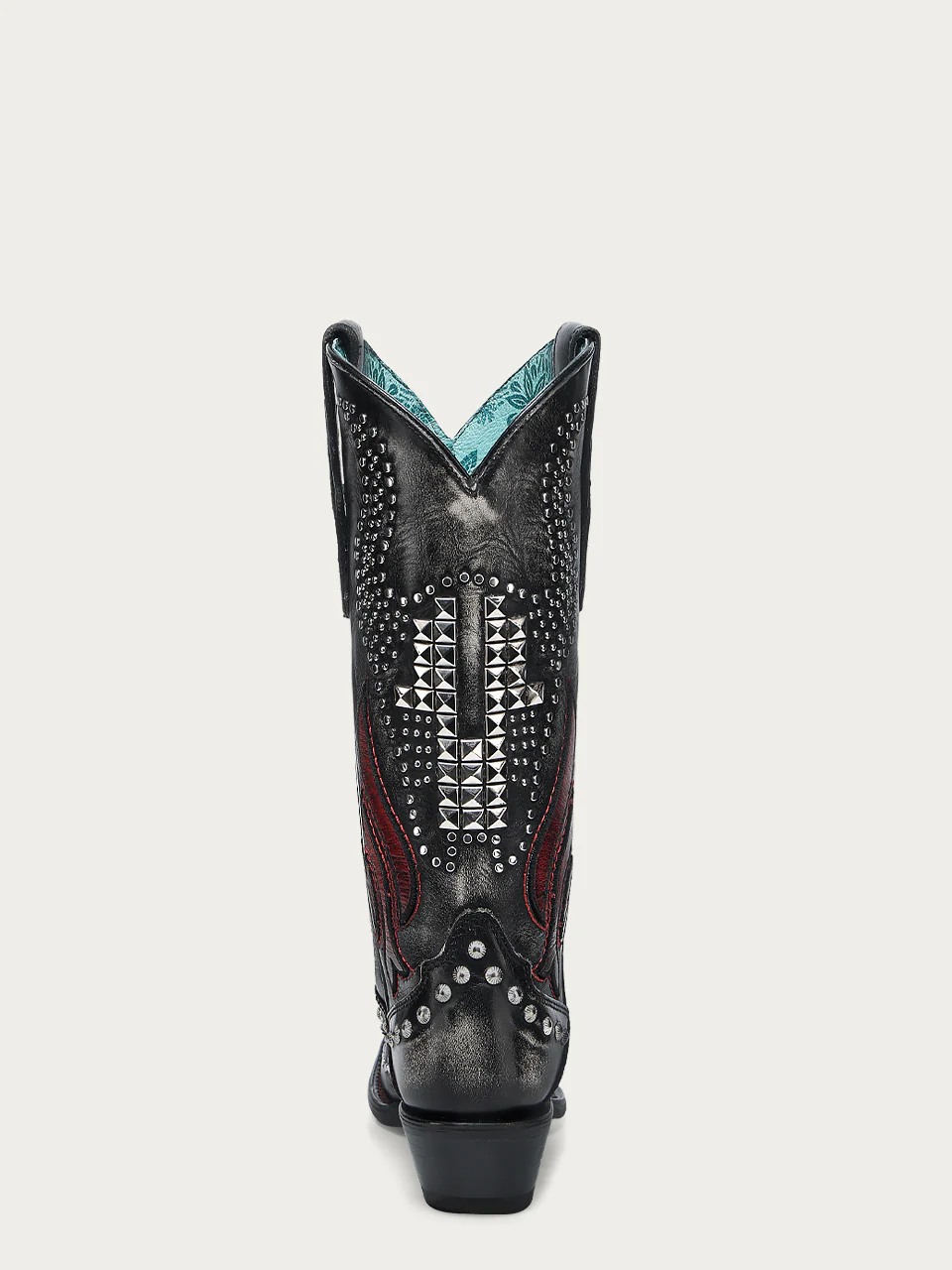 A4833 - WOMEN'S BONE OVERLAY EMBROIDERY AND STUDS BLACK SNIP TOE COWBOY BOOT - Image 6