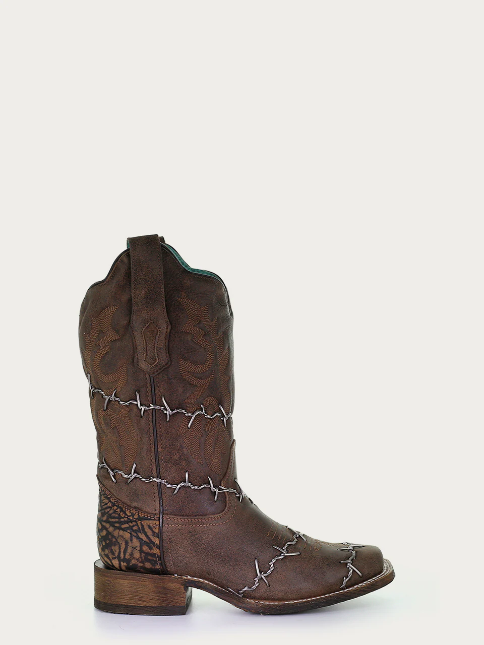 A3815 - WOMEN'S BROWN WOVEN BARBED WIRE SQUARE TOE RODEO COWBOY BOOT - Image 3