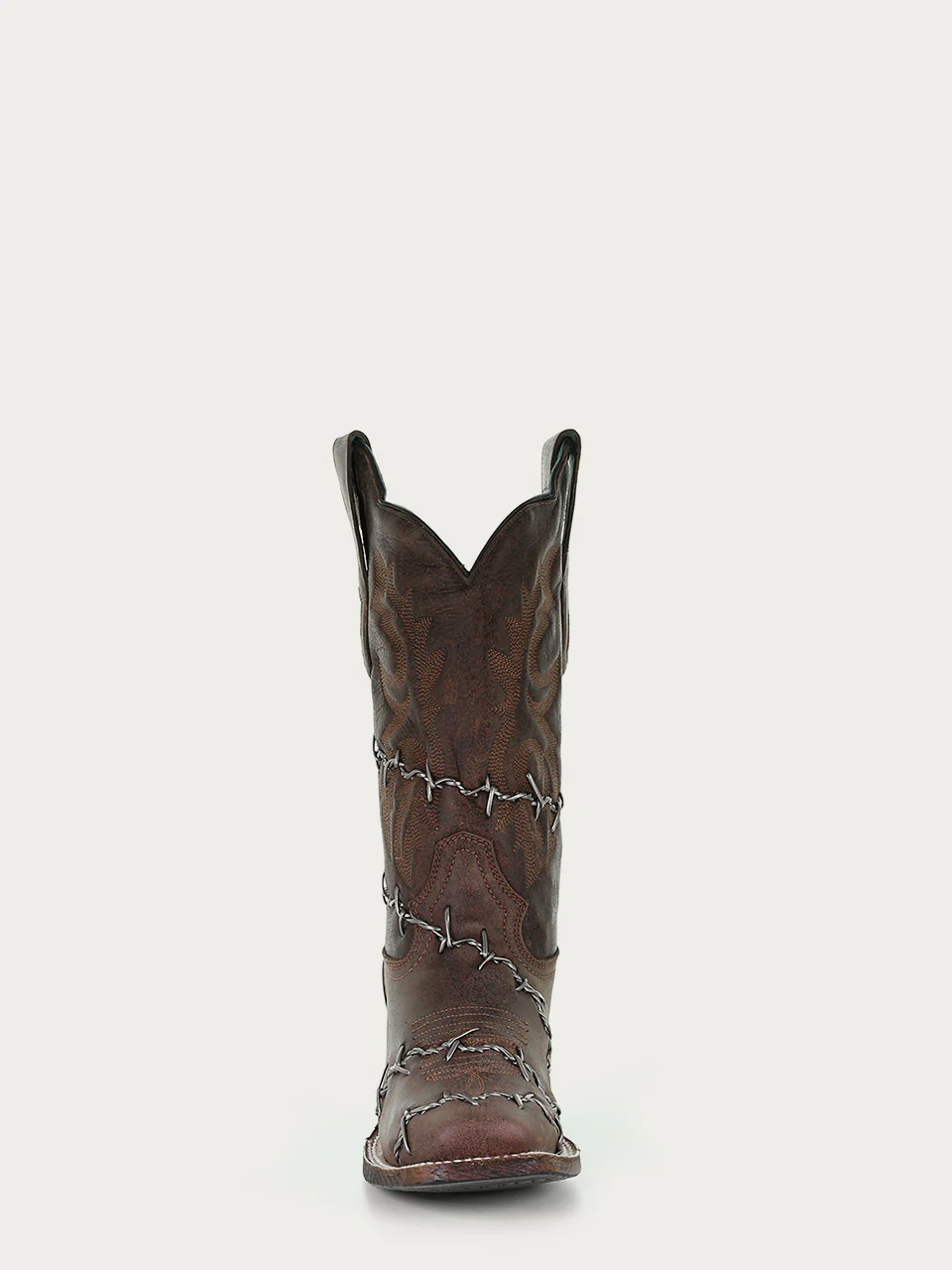 A3815 - WOMEN'S BROWN WOVEN BARBED WIRE SQUARE TOE RODEO COWBOY BOOT - Image 4