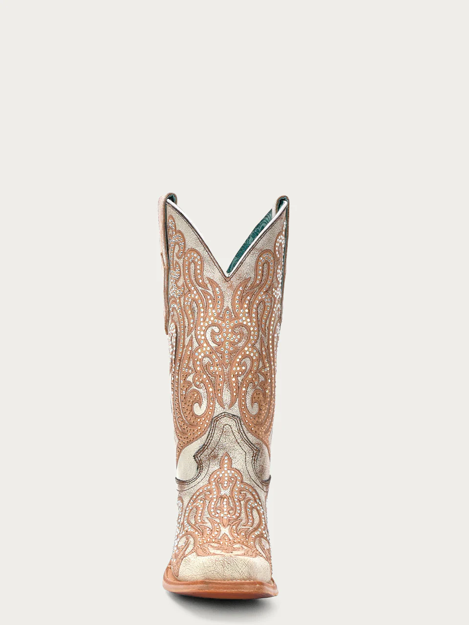 C4094 - WOMEN'S DISTRESSED WHITE WITH HONEY EMBROIDERY AND CRYSTALS SQUARE TOE COWBOY BOOT - Image 4