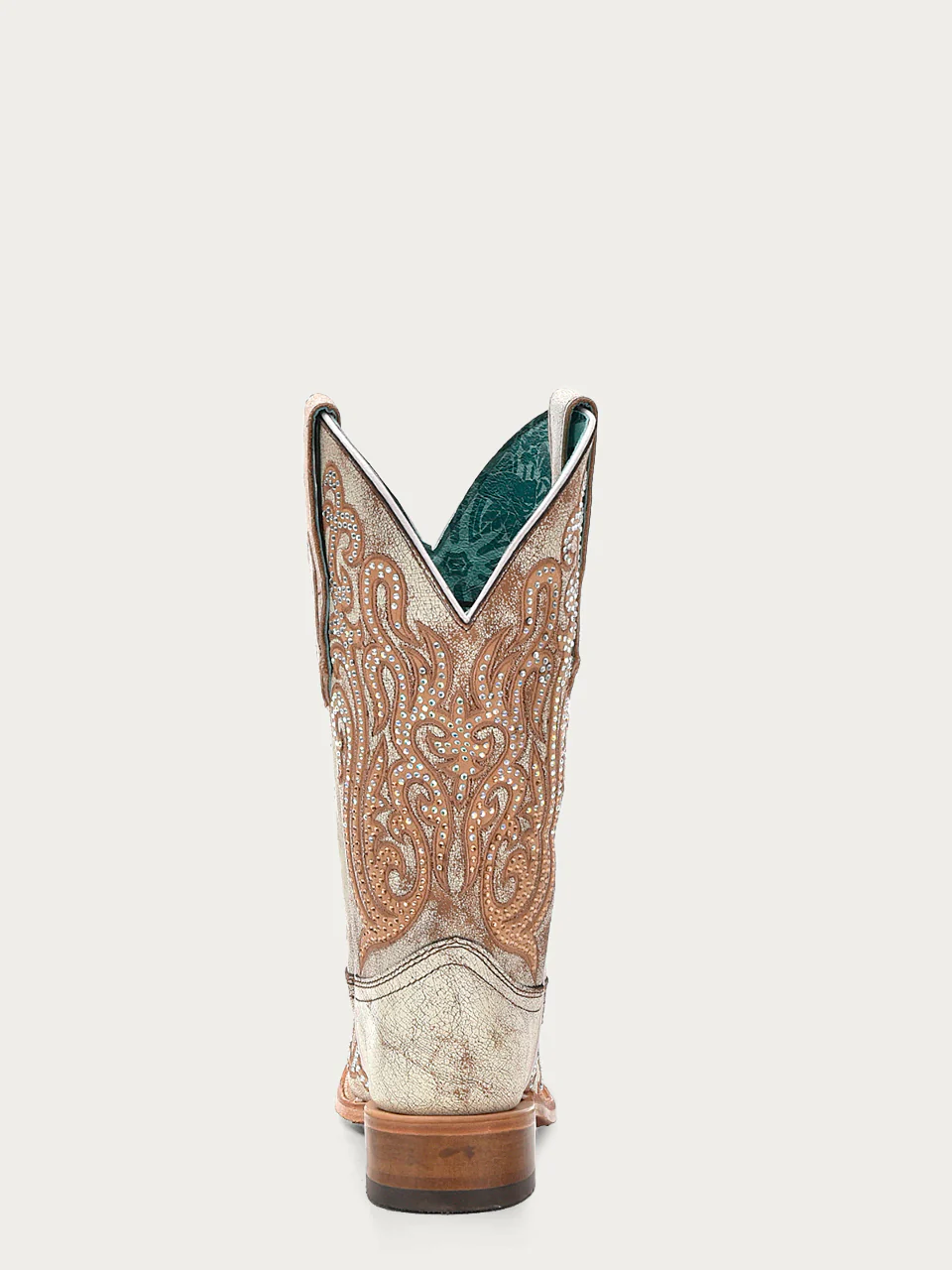 C4094 - WOMEN'S DISTRESSED WHITE WITH HONEY EMBROIDERY AND CRYSTALS SQUARE TOE COWBOY BOOT - Image 5
