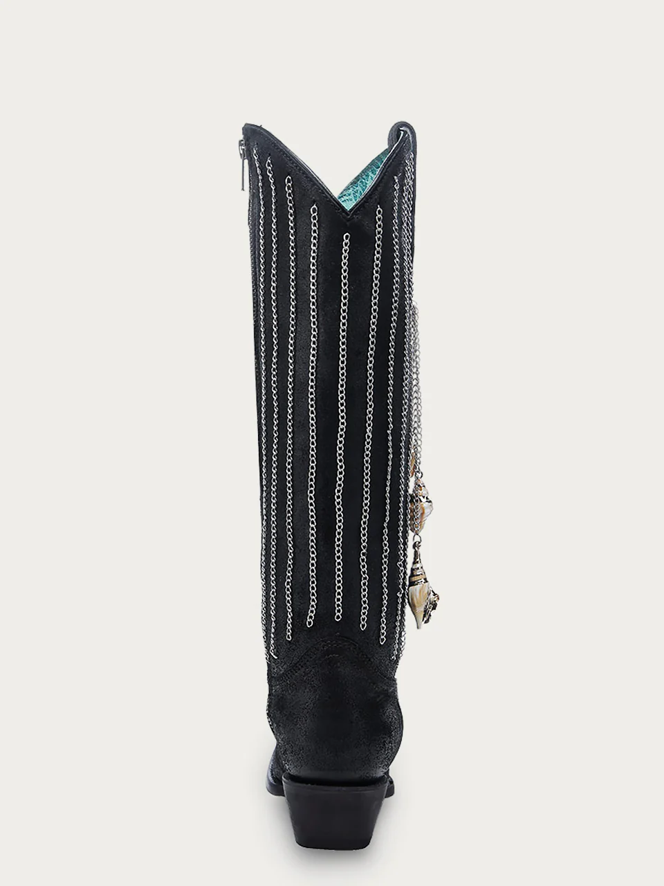 C4217 - WOMEN'S EMBROIDERY AND DELICATE CHAIN DETAILS WITH SHELL HANGING TALL TOP BLACK SNIP TOE COWBOY BOOT - Image 5