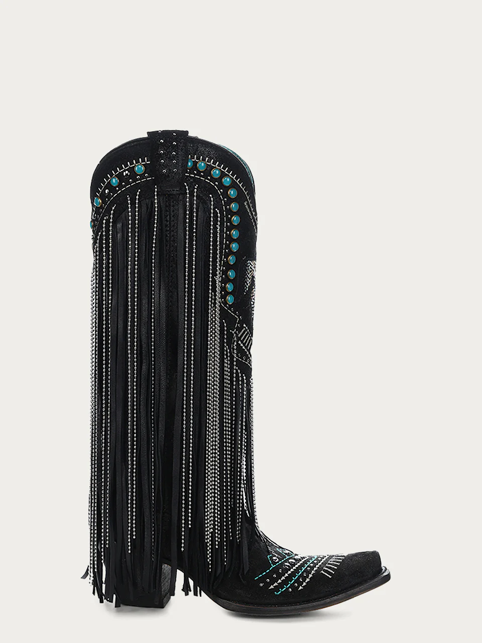 C4087 - WOMEN'S EMBROIDERY EAGLE WITH LAMB AND CRYSTALS FRINGE WITH STUDS SNIP TOE COWBOY BOOT - Image 3