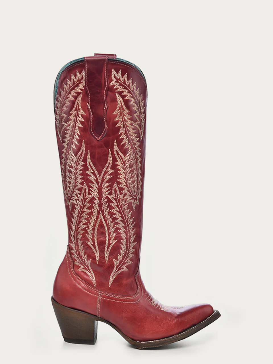 E1318 - WOMEN'S EMBROIDERY RED TALL TOP SNIP TOE COWBOY BOOT - Image 3