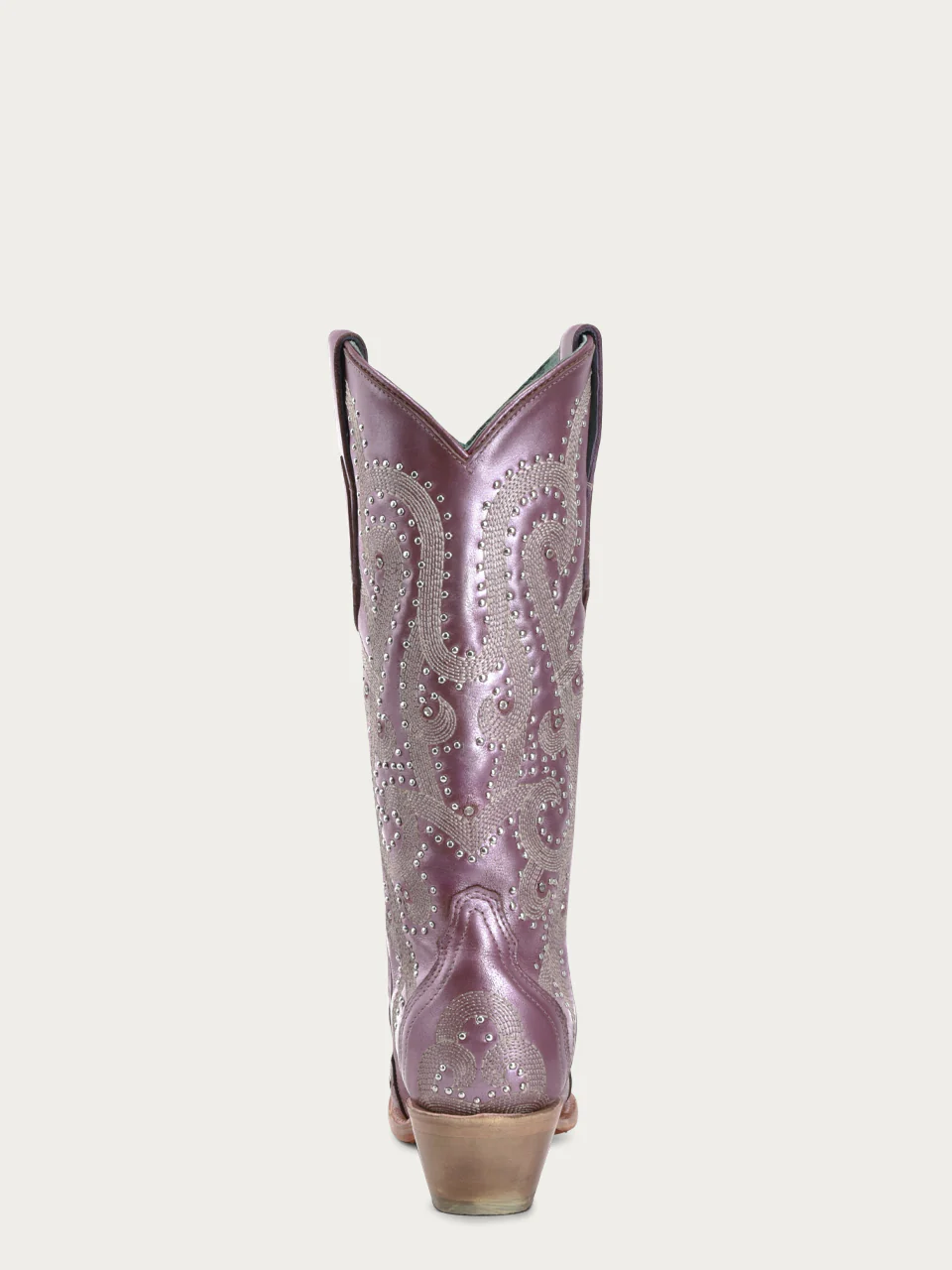A4512 - WOMEN'S EMBROIDERY WITH CRYSTALS AND STUDS METALIC LILAC SNIP TOE STUDDED WING TIP COWBOY BOOT - Image 5