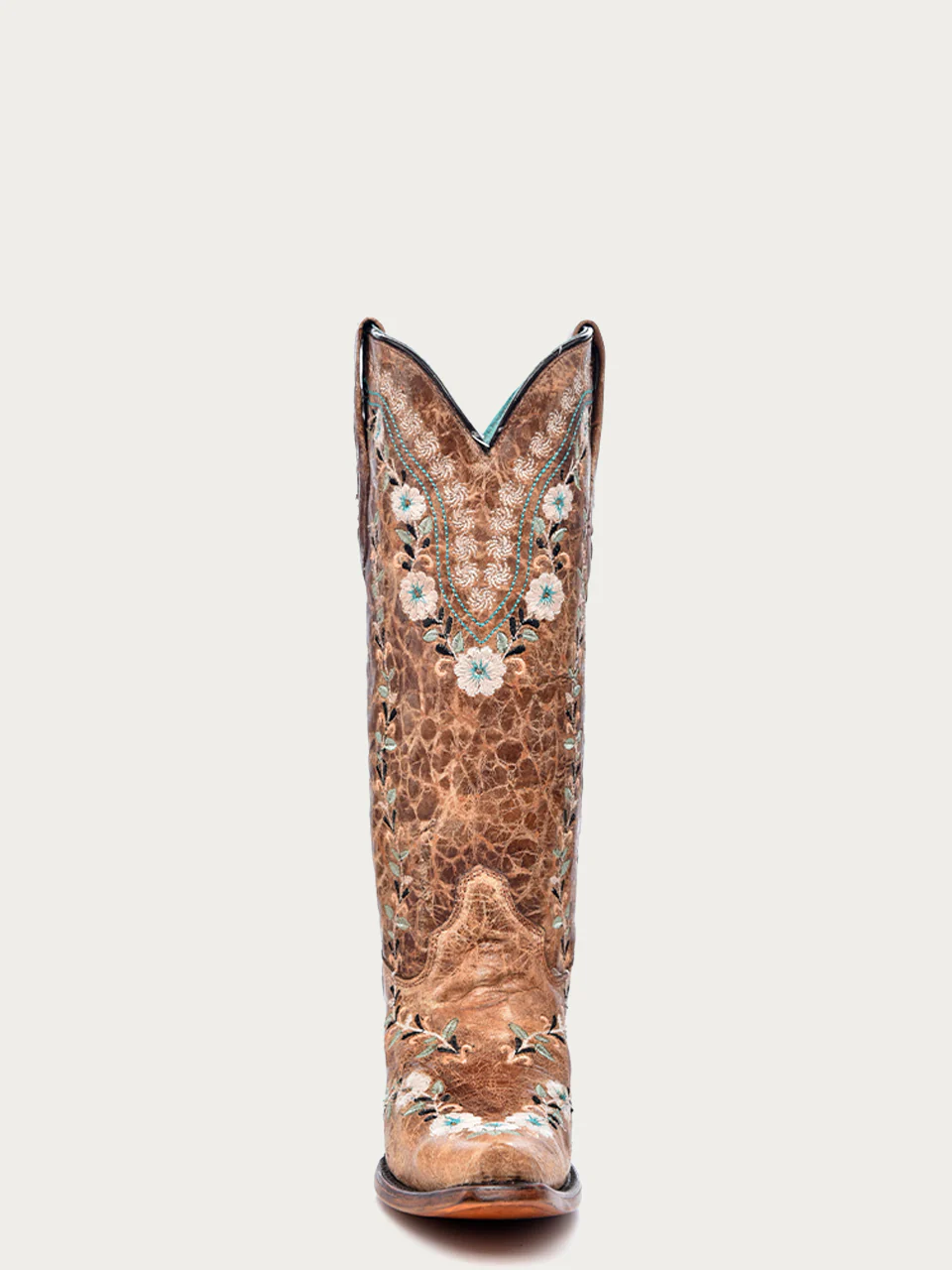 A4439 - WOMEN'S GLOW IN THE DARK FLORAL EMBROIDERY DISTRESS COGNAC SNIP TOE COWBOY BOOT - Image 4