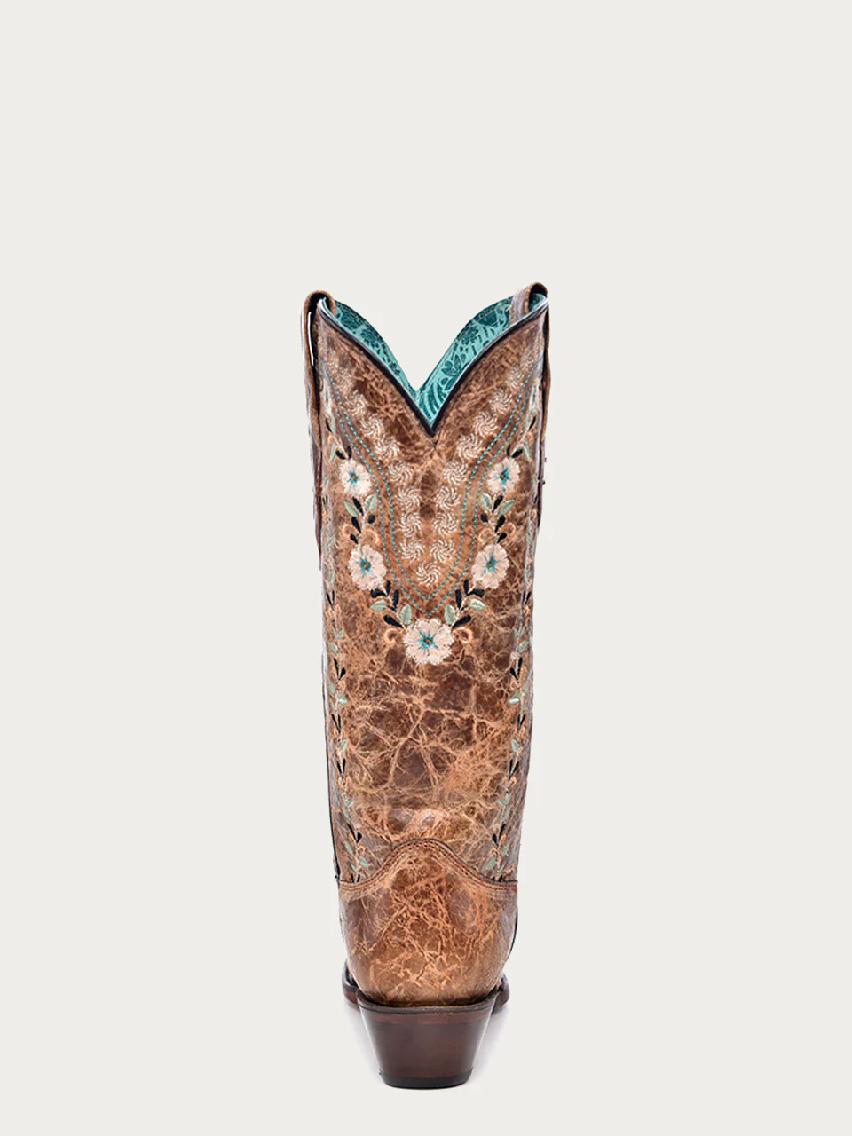 A4439 - WOMEN'S GLOW IN THE DARK FLORAL EMBROIDERY DISTRESS COGNAC SNIP TOE COWBOY BOOT - Image 5
