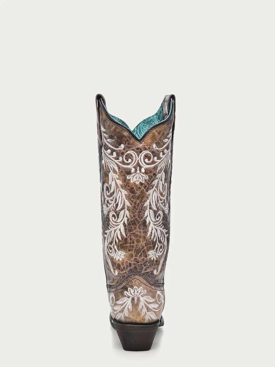 A3753 - WOMEN'S GLOW IN THE DARK WHITE FEATHERED FLORAL EMBROIDERY BROWN SNIP TOE COWBOY BOOT - Image 5