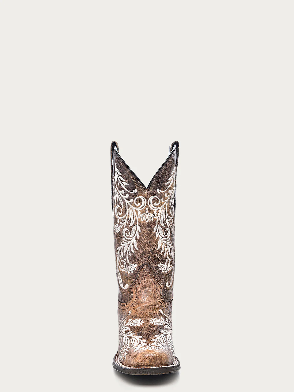 A4063 - WOMEN'S GLOW IN THE DARK WHITE FEATHERED FLORAL EMBROIDERY BROWN SQUARE TOE COWBOY BOOT - Image 4