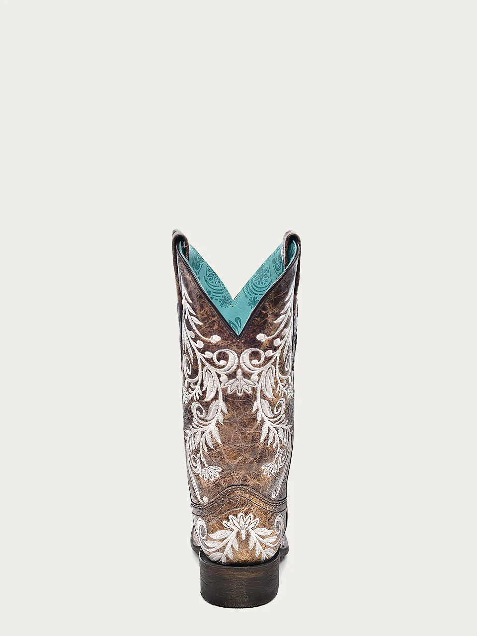A4063 - WOMEN'S GLOW IN THE DARK WHITE FEATHERED FLORAL EMBROIDERY BROWN SQUARE TOE COWBOY BOOT - Image 5