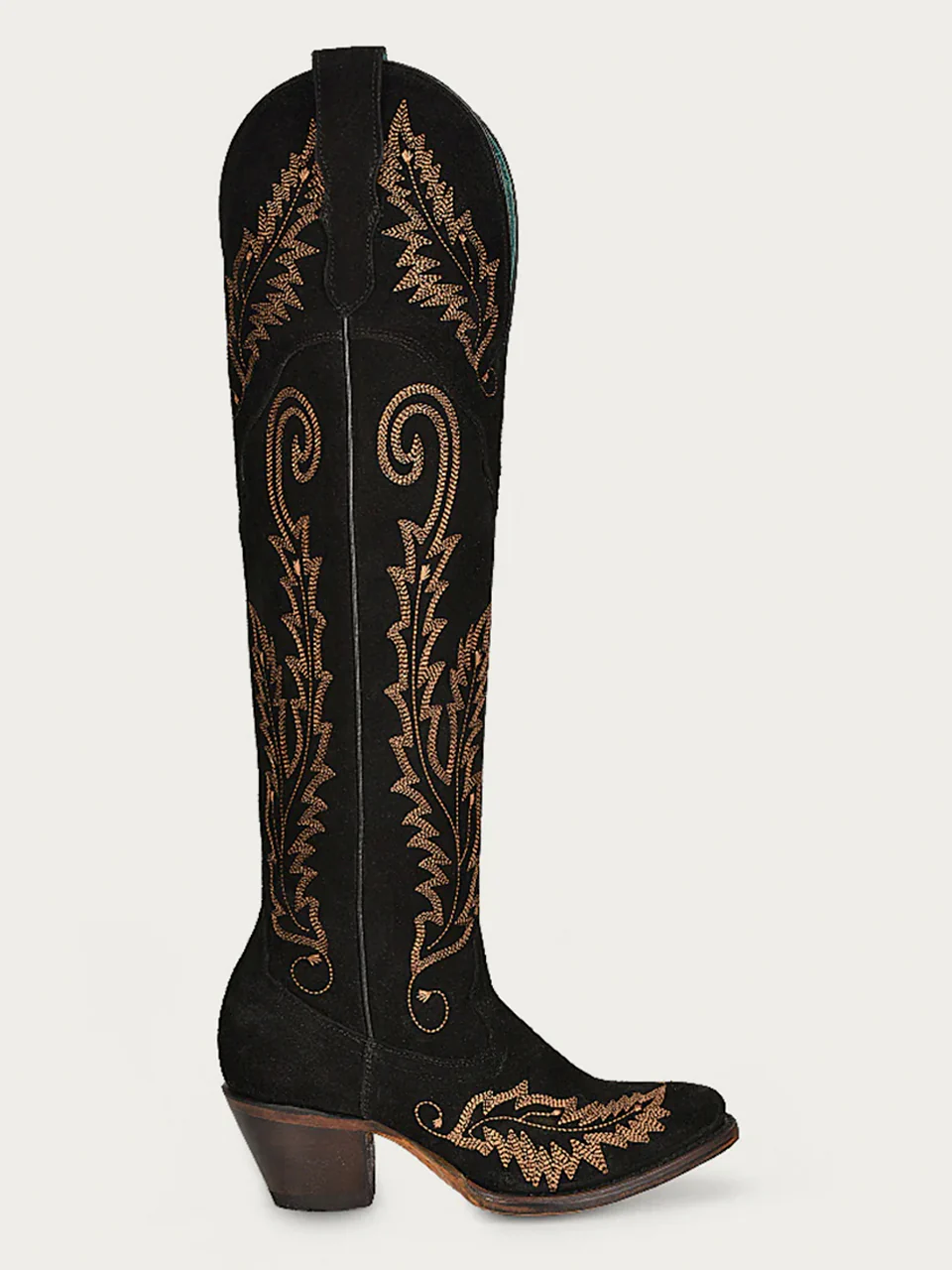 A4404 - WOMEN'S GOLD EMBROIDERY BLACK SUEDE TALL TOP J TOE COWBOY BOOT - Image 3