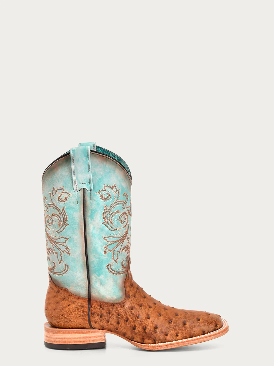 B5006 - WOMEN'S HONEY EMBROIDERY AND OSTRICH BLUE WIDE SQUARE TOE COWBOY BOOT - Image 3