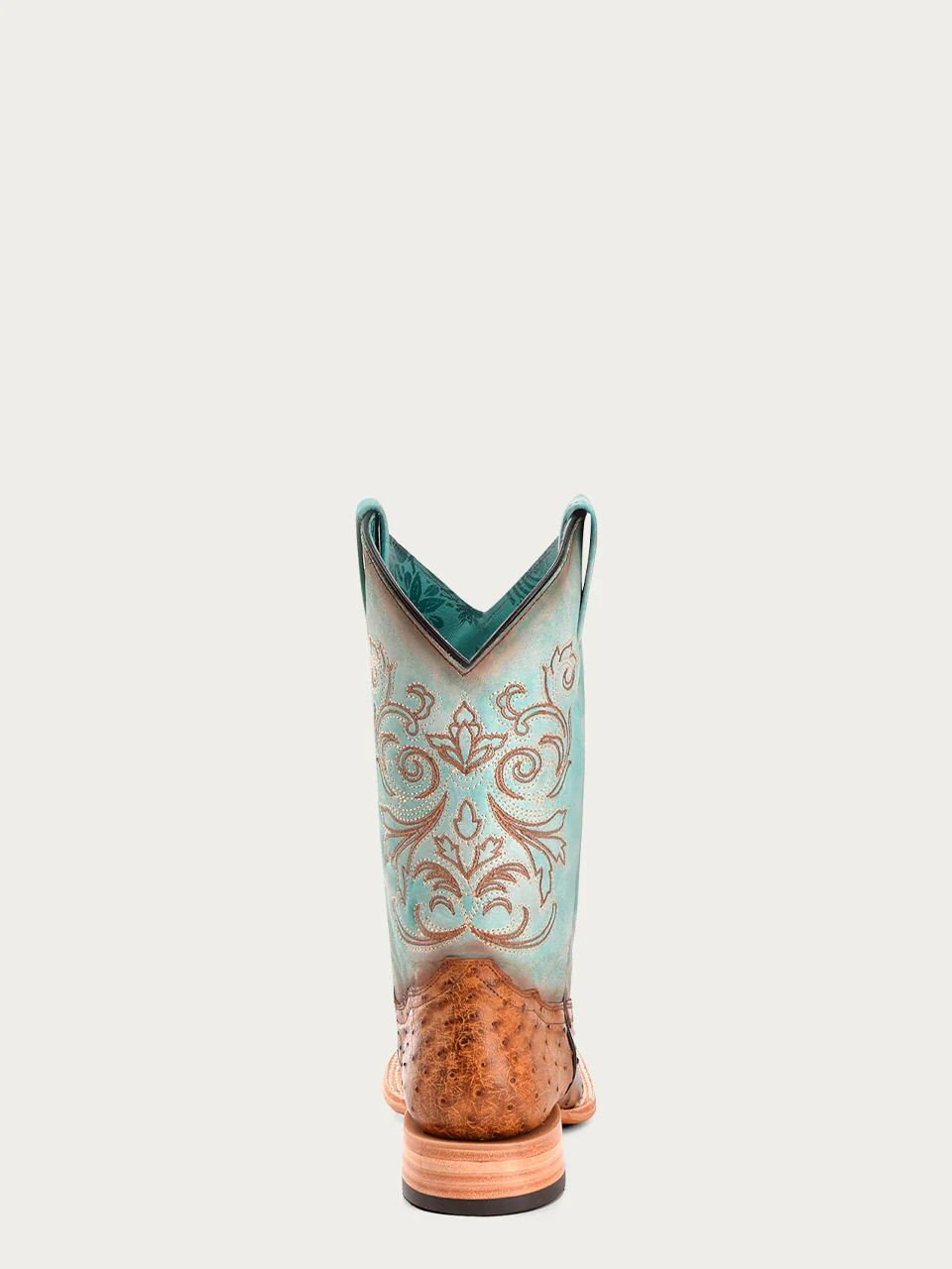 B5006 - WOMEN'S HONEY EMBROIDERY AND OSTRICH BLUE WIDE SQUARE TOE COWBOY BOOT - Image 5