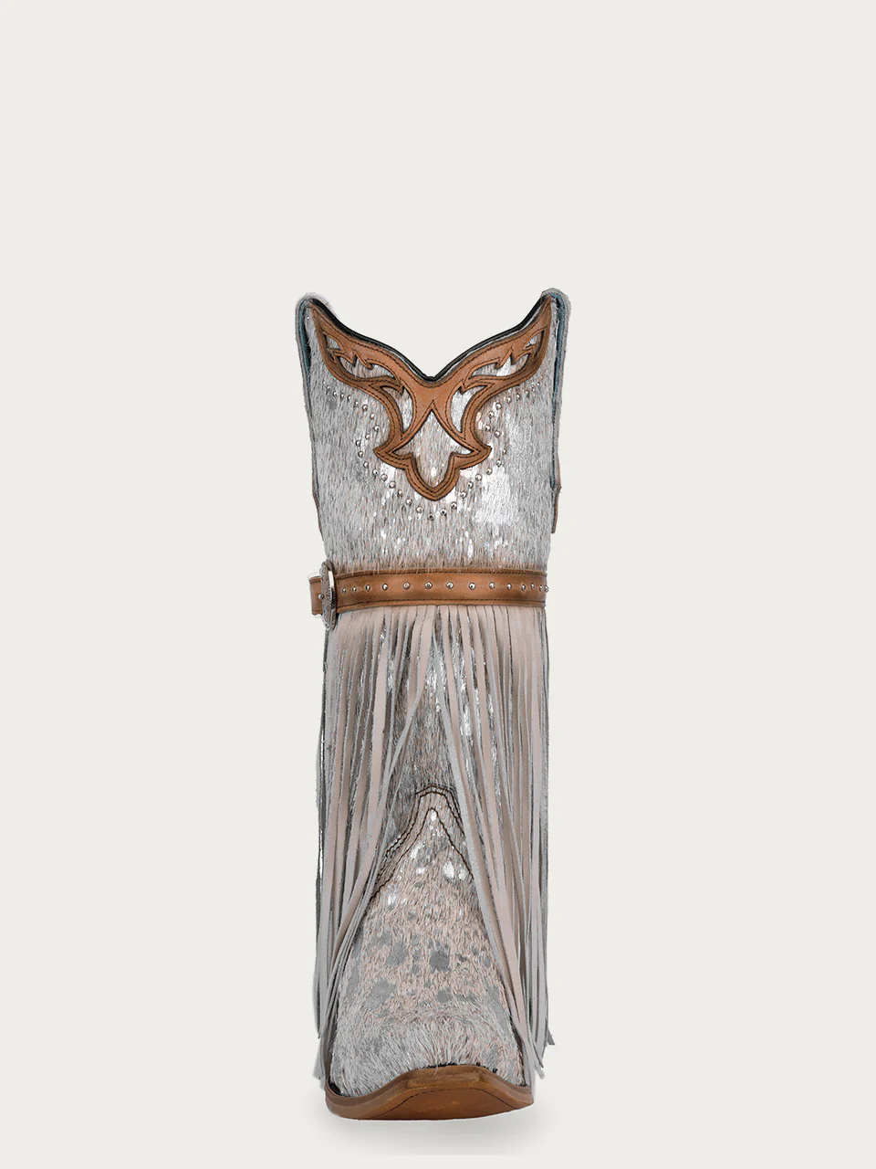 C4081 - WOMEN'S LAMB FRINGE, HARNESS AND STUDS SNIP TOE WHITE FUR COWBOY BOOT - Image 4