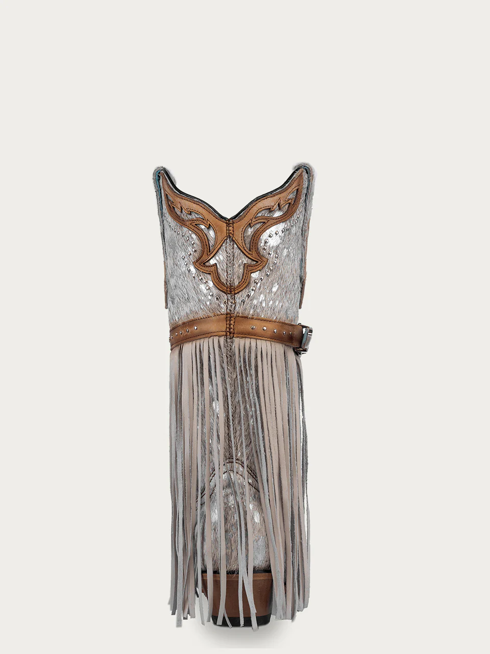 C4081 - WOMEN'S LAMB FRINGE, HARNESS AND STUDS SNIP TOE WHITE FUR COWBOY BOOT - Image 5