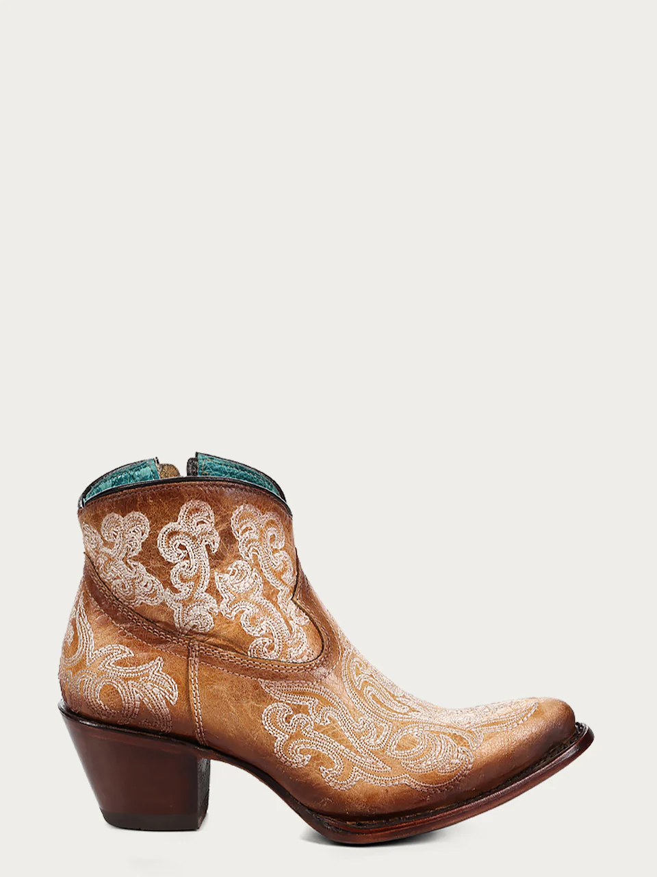 A4581 - WOMEN'S LUMINESCENT EMBROIDERY STRAW BLUE J-TOE ANKLE BOOT WITH ZIPPER - Image 3