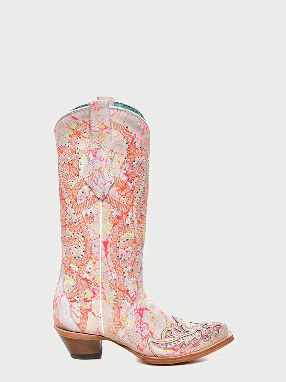 C3980 - WOMEN'S MULTICOLOR FLUORESCENT NEON ORANGE EMBROIDERY AND CRYSTALS WHITE SNIP TOE COWBOY BOOT - Image 3