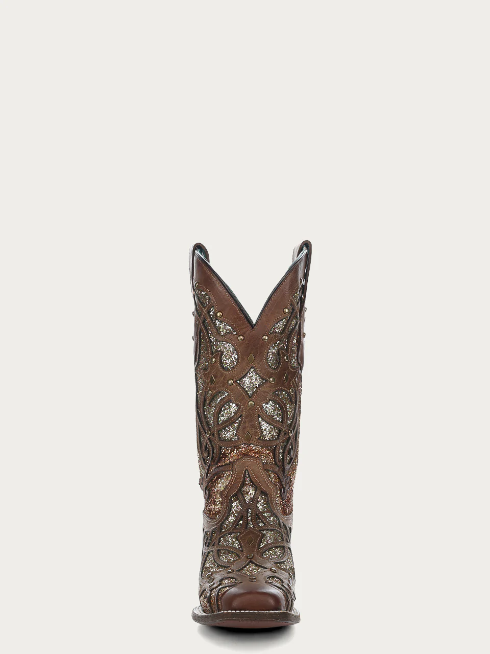 C3275 - WOMEN'S ORIX GLITTERED INLAY AND STUDS BROWN SQUARE TOE COWBOY BOOT - Image 4