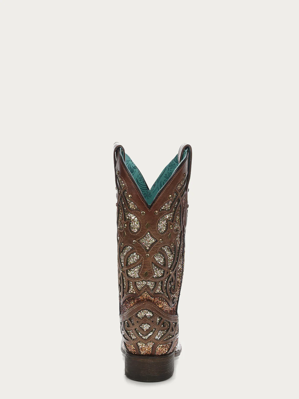 C3275 - WOMEN'S ORIX GLITTERED INLAY AND STUDS BROWN SQUARE TOE COWBOY BOOT - Image 5