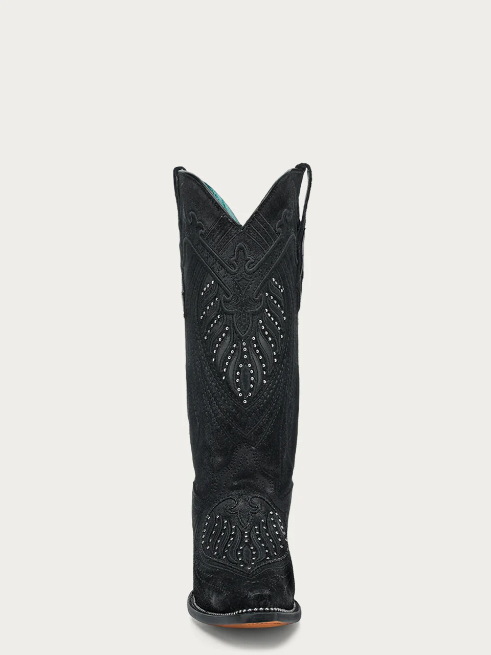 A4729 - WOMEN'S OVERLAY EMBROIDERY AND STUDS BLACK SNIP TOE COWBOY BOOTS - Image 3