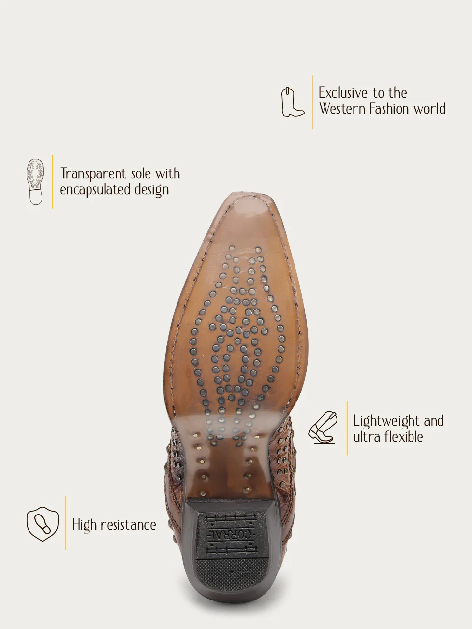 A4834 - WOMEN'S OVERLAY EMBROIDERY AND STUDS SAND SNIP TOE COWBOY BOOT - Image 5