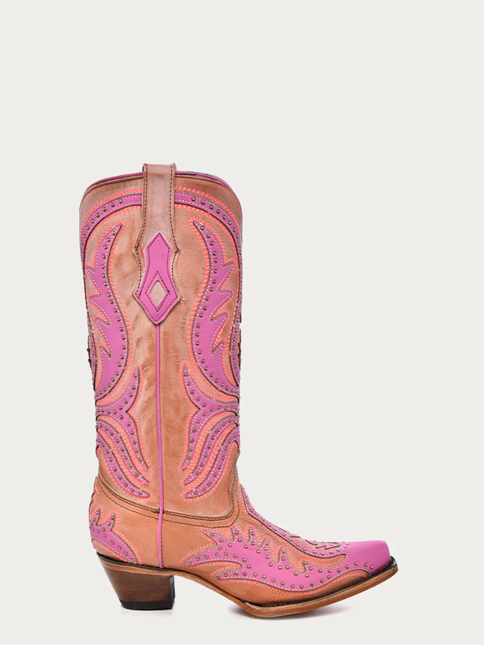 C3970 - WOMEN'S PINK FLUORESCENT EMBROIDERY AND STUDS SNIP TOE COWBOY BOOT - Image 3