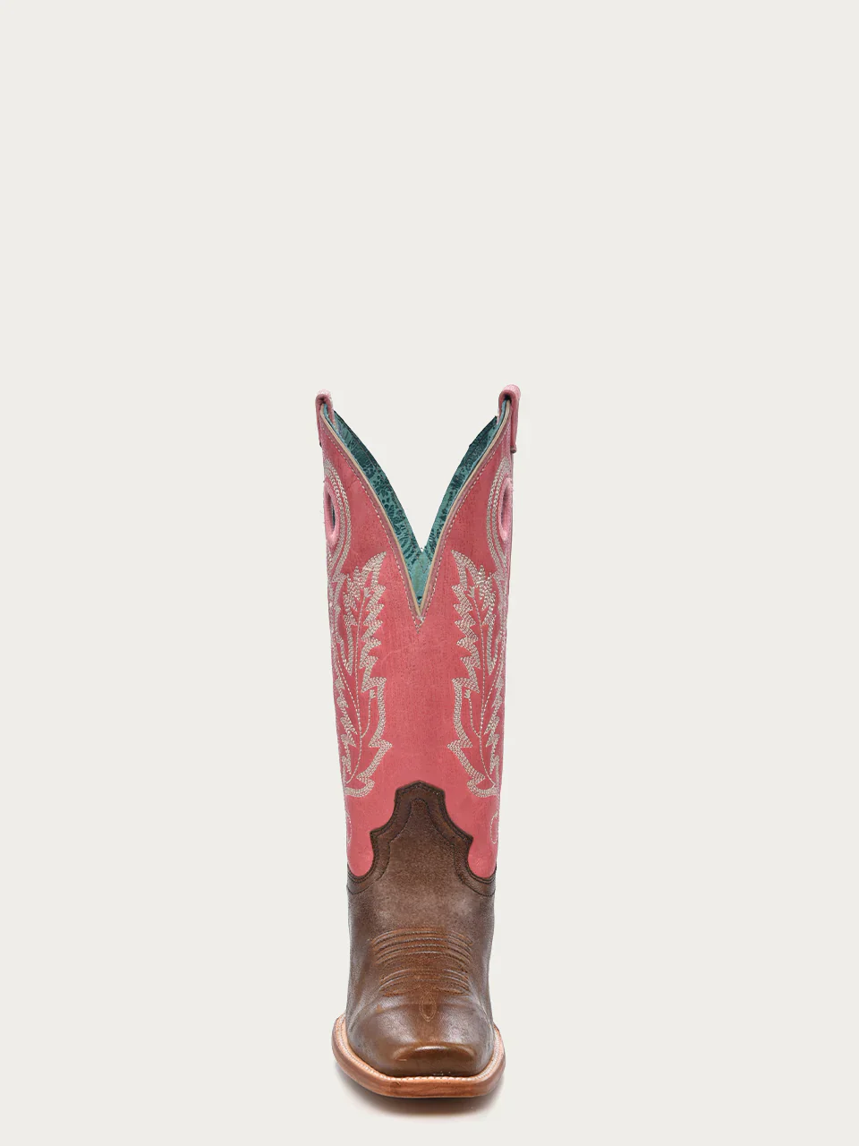 A4459 - WOMEN'S PINK GOAT EMBROIDERY BROWN SQUARE TOE COWBOY BOOT WITH PULL HOLES - Image 4