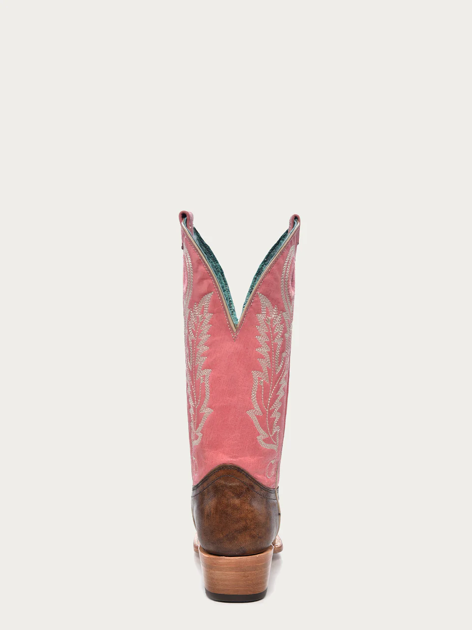 A4459 - WOMEN'S PINK GOAT EMBROIDERY BROWN SQUARE TOE COWBOY BOOT WITH PULL HOLES - Image 5