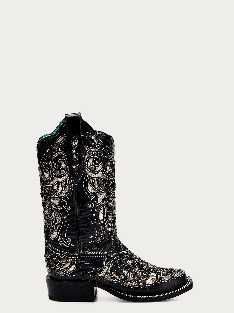 A4133 - WOMEN'S PYTHON INLAY BLACK SQUARE TOE COWBOY BOOT - Image 3