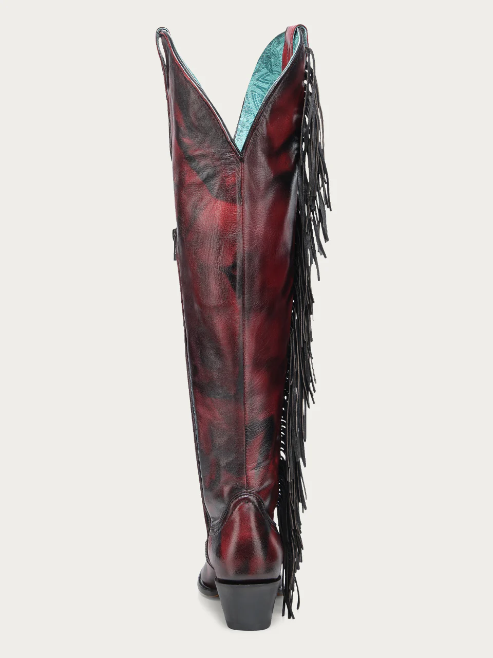 Z5453 - WOMEN'S RED EMBROIDERY AND OVERLAY WITH FRINGE TALL TOP POINTED LAMB COWBOY BOOT - Image 7
