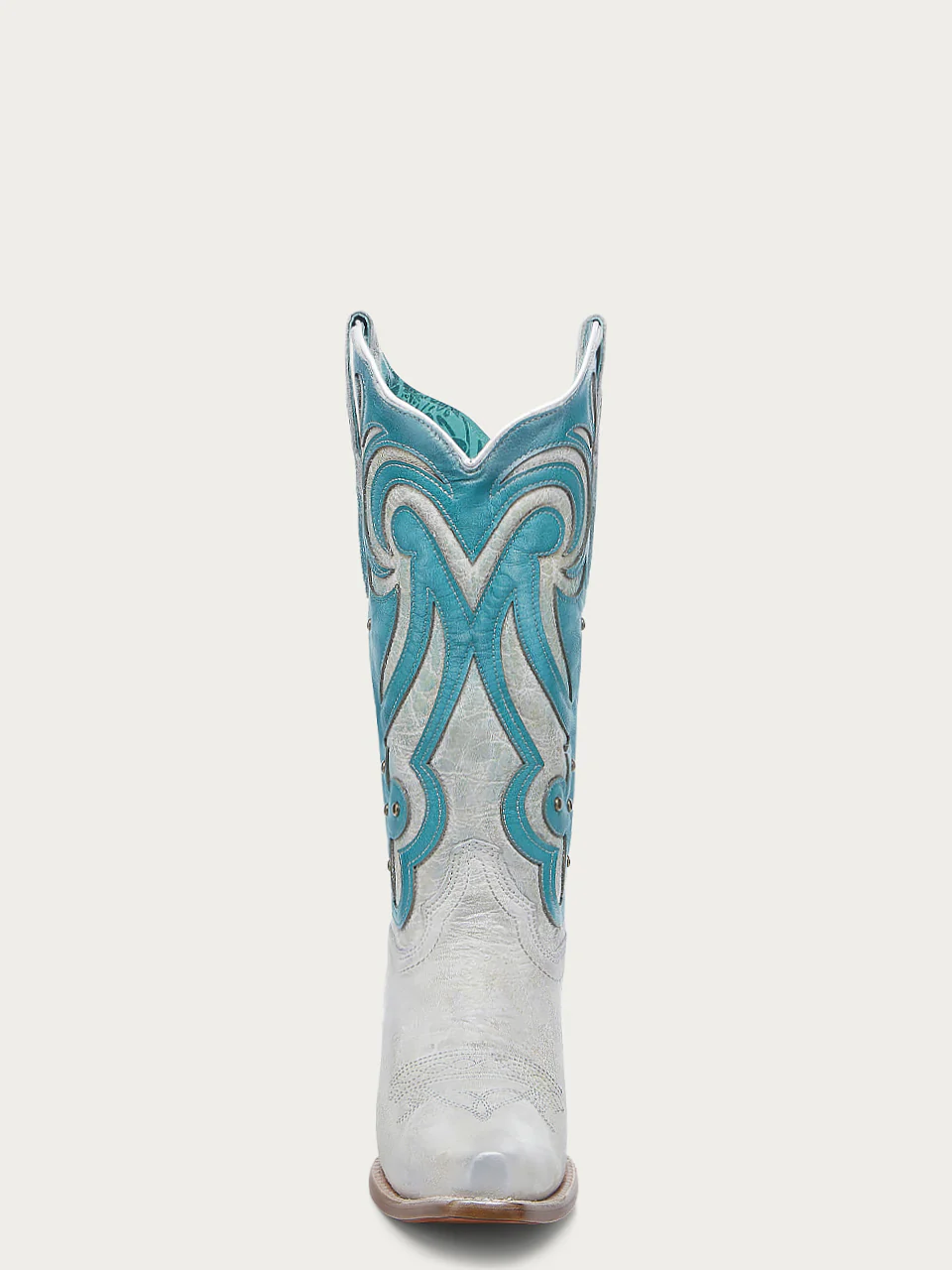 Z5390 - WOMEN'S TURQUOISE LASER OVERLAY WHITE SNIP-TOE COWBOY BOOT - Image 3