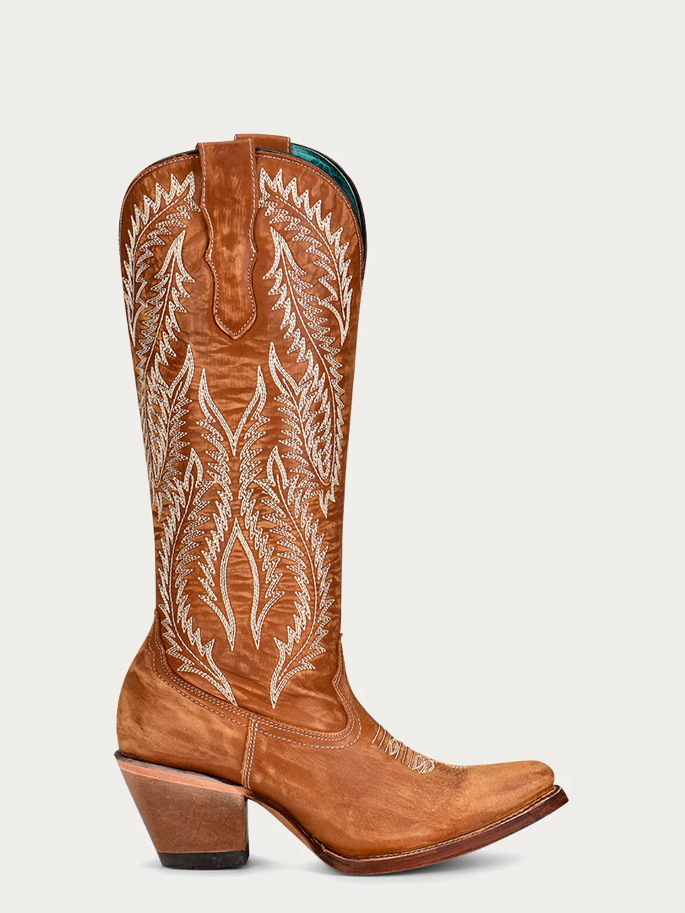 A4216 - WOMEN'S WHITE EMBROIDERY TAN SNIP TOE COWBOY BOOT - Image 3
