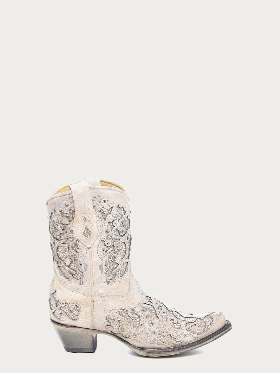 A3550 - WOMEN'S WHITE GLITTERED INLAY AND CRYSTALS SNIP TOE WEDDING COWBOY BOOTIE - Image 4