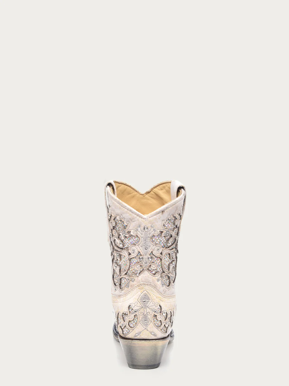 A3550 - WOMEN'S WHITE GLITTERED INLAY AND CRYSTALS SNIP TOE WEDDING COWBOY BOOTIE - Image 6