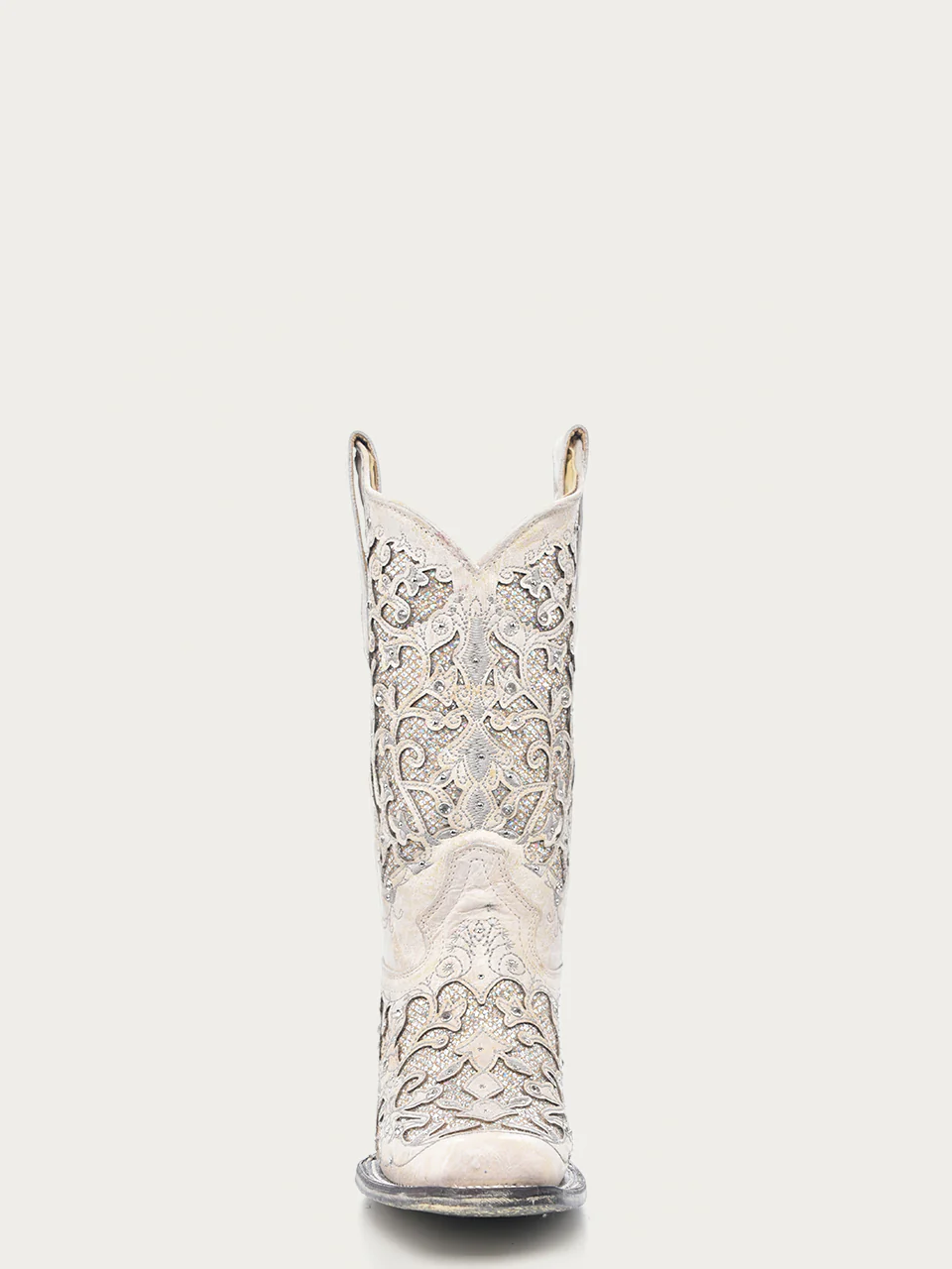 A3397 - WOMEN'S WHITE GLITTERED INLAY AND CRYSTALS SQUARE TOE WEDDING COWBOY BOOT - Image 4