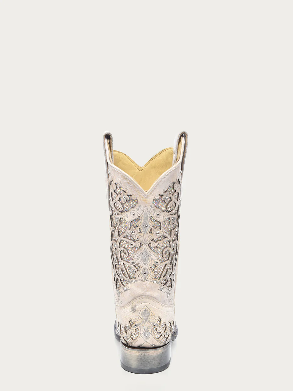 A3397 - WOMEN'S WHITE GLITTERED INLAY AND CRYSTALS SQUARE TOE WEDDING COWBOY BOOT - Image 5