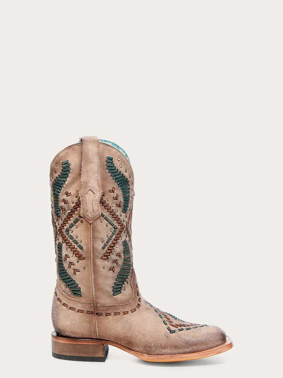 A4840 - WOMEN'S WOVEN EMBROIDERY AND STUDS WIDE SQUARE TOE SAND COWBOY BOOT - Image 3