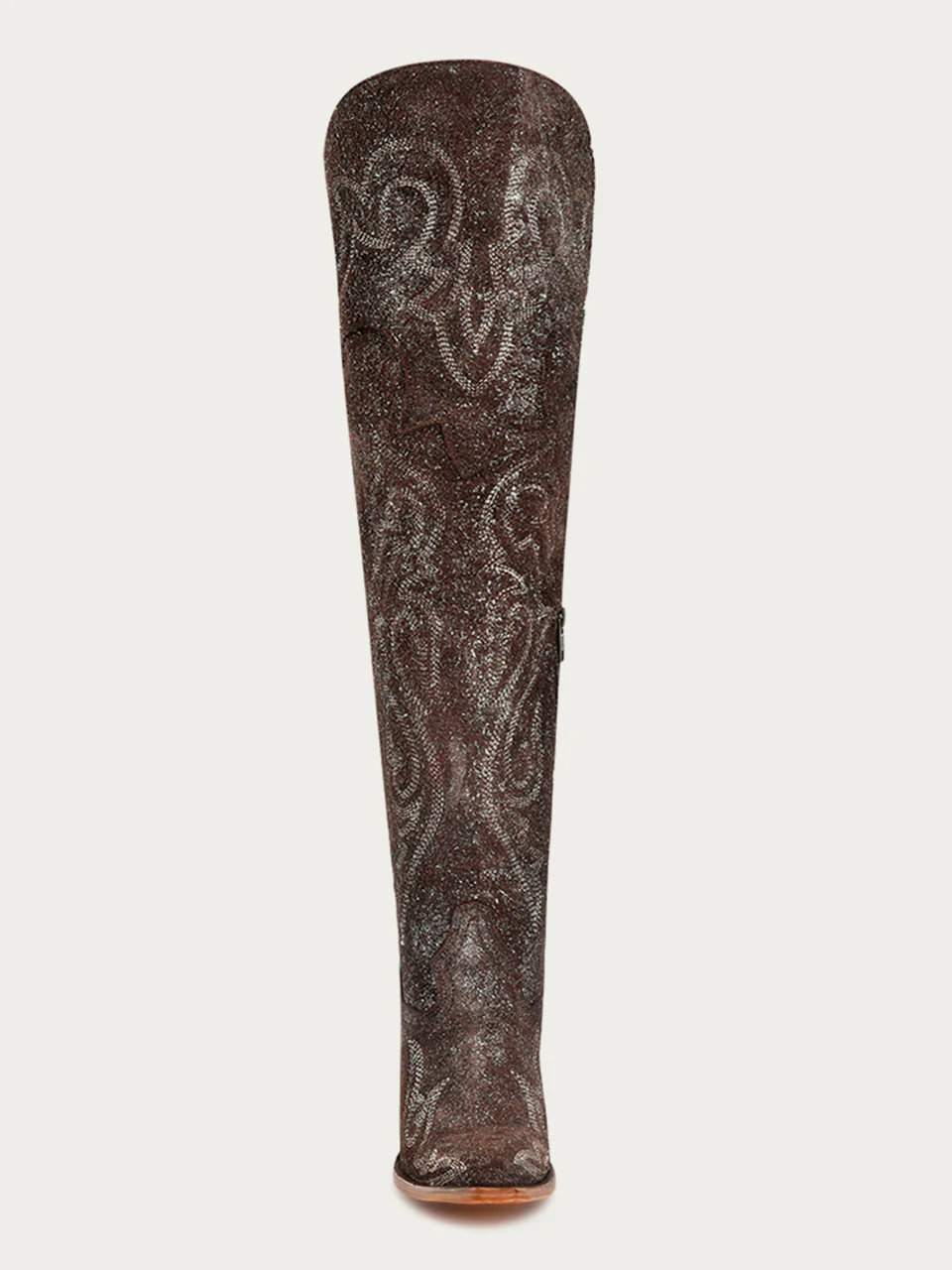 Z5242 - WOMEN'S BROWN-SILVER METALLIZED EMBROIDERY SCRUNCHABLE TALL TOP POINTED TOE COWBOY BOOT - Image 3