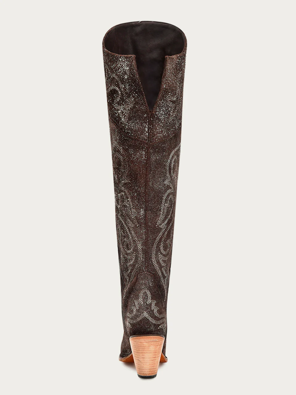 Z5242 - WOMEN'S BROWN-SILVER METALLIZED EMBROIDERY SCRUNCHABLE TALL TOP POINTED TOE COWBOY BOOT - Image 4