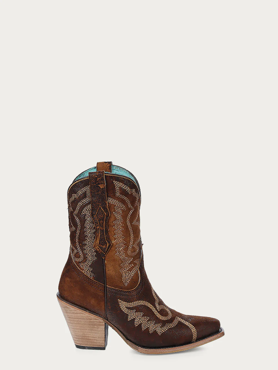 Z5272 - WOMEN'S EMBROIDERY BROWN LAMB POINTED TOE COWBOY ANKLE BOOT - Image 3